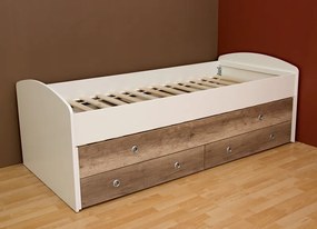 Rozkladacia posteľ Patrik Color 90x200 cm, biela/dub canyon