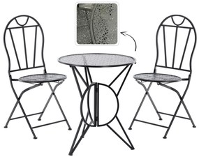 Záhradný set: 2 stoličky a okrúhly stolík - Vintage - čierny