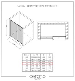 CERANO - Sprchové posuvné dvere Santoro Ľ/P - 8 mm - chróm, transparentné sklo - 130x195 cm, CER-CER-8050BD6959