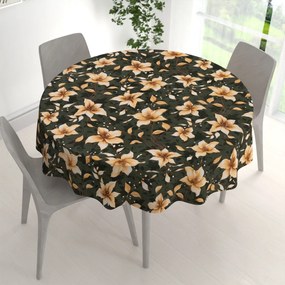 Biante Bavlnený okrúhly obrus Sandra SA-736 Hnedooranžové kvety vanilky na tmavo zelenom Ø 40 cm