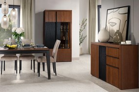 Vitrína Paris II 12 106 cm z masivu s LED osvětlením dub antický/černá