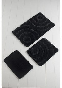 Čierne kúpeľňové predložky v súprave 3 ks 100x60 cm Wave – Foutastic