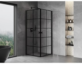 Mexen Mist-B Duo, 2-krídlový výklopný sprchový kút 100 x 100 cm, číre sklo-čierna mriežka, 8A2-100L-100P-70-77