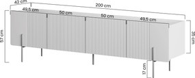 TV skrinka Malmi 200 cm - kašmír / zlote nozki - Limitovaná ponuka