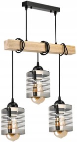 BERGE Závesné stropné svietidlo LED drevený trámový 3xE27 loft sklenené pásy