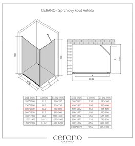 CERANO - Sprchovací kút Antelo L/P - 6 mm - chróm, transparentné sklo - 80x40 cm - krídlový, CER-CER-477389