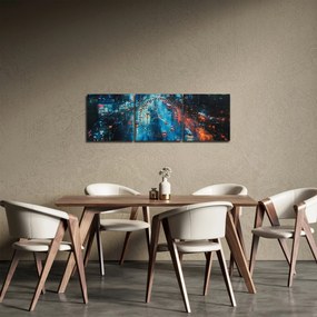 Obraz - Veľkomesto, olejomaľba (s hodinami) (90x30 cm)