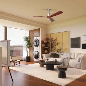 ZEVENTI - Stropný ventilátor LIONI Wi-Fi Tuya chróm/dub + diaľkový ovládač