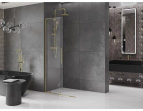Mexen Velar L, posuvná sprchová zástena Walk-in 90 x 200 cm, 8mm číre sklo, zlatá lesklá, 871-090-003-03-50