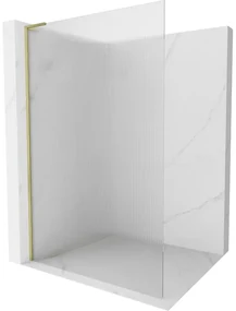 Mexen Kioto L, sprchová zástena Walk-In 90 x 200 cm, 8mm sklo s rebrovým vzorom, zlatý matný profil, 800-090-103-55-09