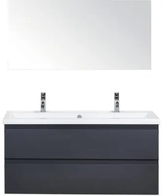 Kúpeľňový nábytkový set Evora 120 cm s keramickým umývadlom 2 otvormi na kohúty a zrkadlom antracitovo sivá matná
