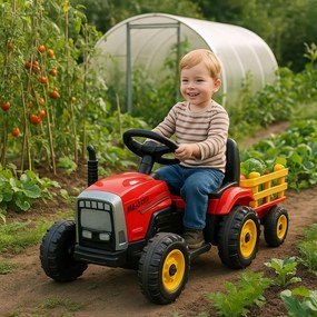 Elektrické autíčko Traktor s prívesom NV-X611 červené