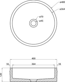 Sapho Sapho, ISPIR betónové umývadlo vrátane odtoku, 40cm, čierny granit, AR476