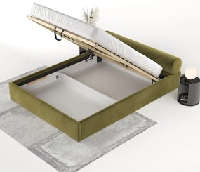 Tmavozelená čalúnená dvojlôžková posteľ s úložným priestorom s roštom 180x200 cm Solvo – Maison de Rêve