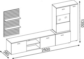 Obývacia stena Heathrow, biela/dub artisan, s osvetlením
