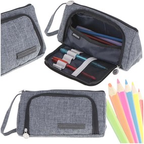 KIK Školský peračník s dvojitým vreckom vanity case sivý