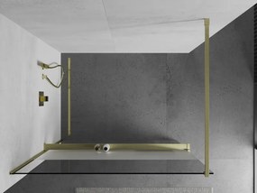 Mexen Kioto+, sprchová zástena Walk-In s poličkou a vešiakom 80 x 200 cm, 8mm číre sklo-námraza, zlatý matný profil, 800-080-121-55-35