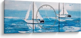 Obraz - Maľba jachty na mori (s hodinami) (90x30 cm)