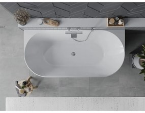 Mexen Oval Slim, voľne stojaca vaňa ku stene 170 x 80 cm, biela lesklá, chrómový prepad, 52661708000-01