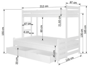 Poschodová posteľ pre 3 deti Blanka, 200x90cm, buk