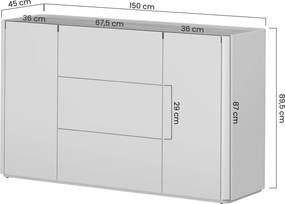 Komoda Elivo 150 cm so zásuvkami - kašmír / olejovaný dub
