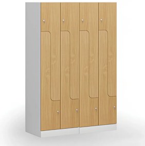 Kovová šatníková skrinka S1 Z, 4 oddiely, 1850 x 600 x 500 mm, demont, cylindrický zámok, laminované dvere, buk