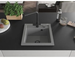 Mexen Vito, 1-komorový granitový drez 520x490x210 mm, čierna matná batéria Duero, šedá, 6503-71-671600-70-B