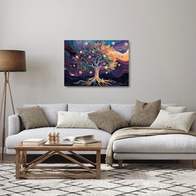 Sklenený obraz – Fialový strom plný energie (70x50 cm)