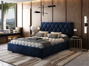 Čalúnená manželská posteľ ALEXA 180x200 s roštom modrá zamatová látka