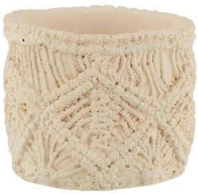Béžový cementový kvetináč s drhaným vzorom Ibiza Macrame - Ø11*10 cm