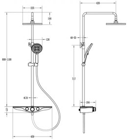 Mexen Exxo, sprchová sada s ručnou a dažďovou hlavicou, zlatá-biela, 78113-25