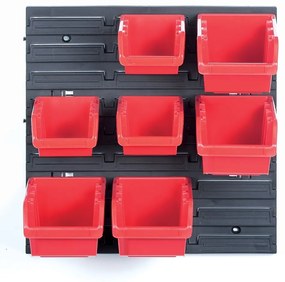Závesný panel 40 × 11 × 40 cm, 7 box na náradie, čierna / červená