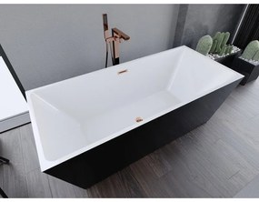 Mexen Lita, voľne stojaca vaňa 170 x 75 cm, biela-čierna, ružové zlato prepad, 52121707575-60