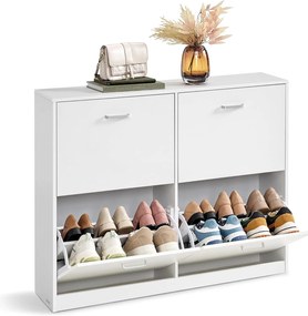 Skrinka na topánky VASAGLE so 4 dvierkami a nastaviteľnou deliacou stenou LBC035 Farba: biela