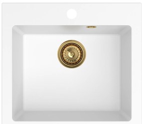 Sink Quality Ferrum 50, kuchynský granitový drez 490x450x195 mm + zlatý sifón, biela, SKQ-FER.W.1K50.XG