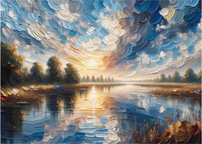 Sklenený obraz - Maľba slnka nad vodou (70x50 cm)
