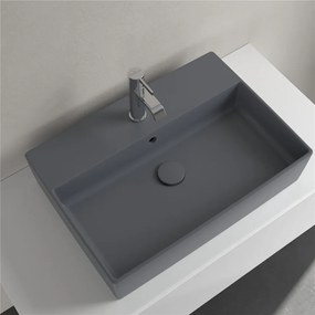 VILLEROY &amp; BOCH Memento 2.0 obdĺžnikové umývadlo na dosku s otvorom, s prepadom, 600 x 420 mm, Graphite, s povrchom CeramicPlus, 4A0760i4