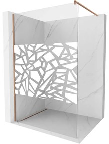 Mexen Kioto, sprchová zástena Walk-In 140 x 200 cm, 8mm číre sklo biely vzor, medený matný profil, 800-140-101-65-85