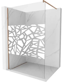 Mexen Kioto, sprchová zástena Walk-In 140 x 200 cm, 8mm číre sklo biely vzor, medený matný profil, 800-140-101-65-85