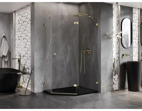 Mexen Lunar, výklopný päťuholníkový sprchový kút pravý 100 x 80 cm, 8mm číre sklo, zlatý profil, 831-100P-080L-50-00-P