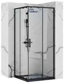 Rea Punto, sprchovací kút 80x80x190 cm, 5mm číre sklo, čierny profil + čierna sprchová vanička Savoy, KPL-K1013