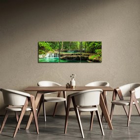 Obraz - Zelený vodopád (s hodinami) (90x30 cm)