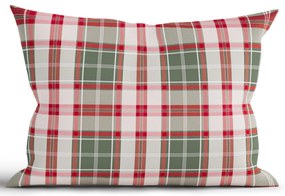 Vianočná bavlnená obliečka na vankúš Renforcé 50 × 70 cm - Káro zelené