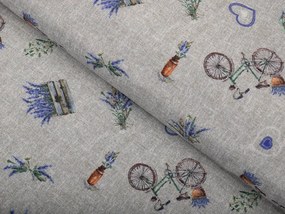 Biante Dekoračná obliečka na vankúš s lemom PML-097 Levandule a bicykle na sivom režnom 30 x 50 cm