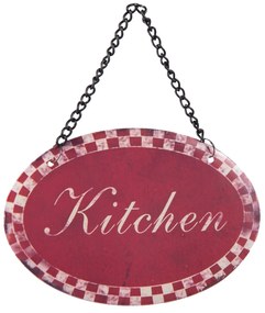 Červená závesná ceduľka Kitchen - 12 * 8 cm