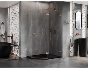 Mexen Lunar, päťuholníkový sprchový kút s pravým sklonom 100 x 80 cm, 8mm číre sklo, profil medená matná, 831-100P-080L-65-00-P