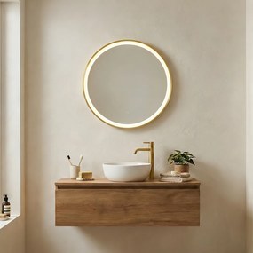 Zrkadlo do kúpeľne zlaté 50 cm vrátane LED 3-stupňové stmievateľné s dotykovým okrúhlym - Miral