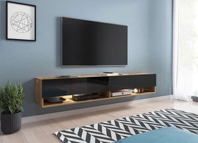 TV stolík/skrinka Aldesia 180 (wotan + čierny lesk) (osvetlenie led rgb farebné). Vlastná spoľahlivá doprava až k Vám domov. 1053721