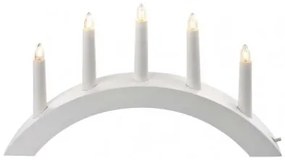 Svietnik na 5x žiarovku E10 drevený biely, oblúk, 20x38 cm, vnútorný, teplá biela