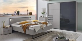 Šatníková skriňa so zásuvkami Tilburg, 225 cm, šedá sahara/čierne sklo